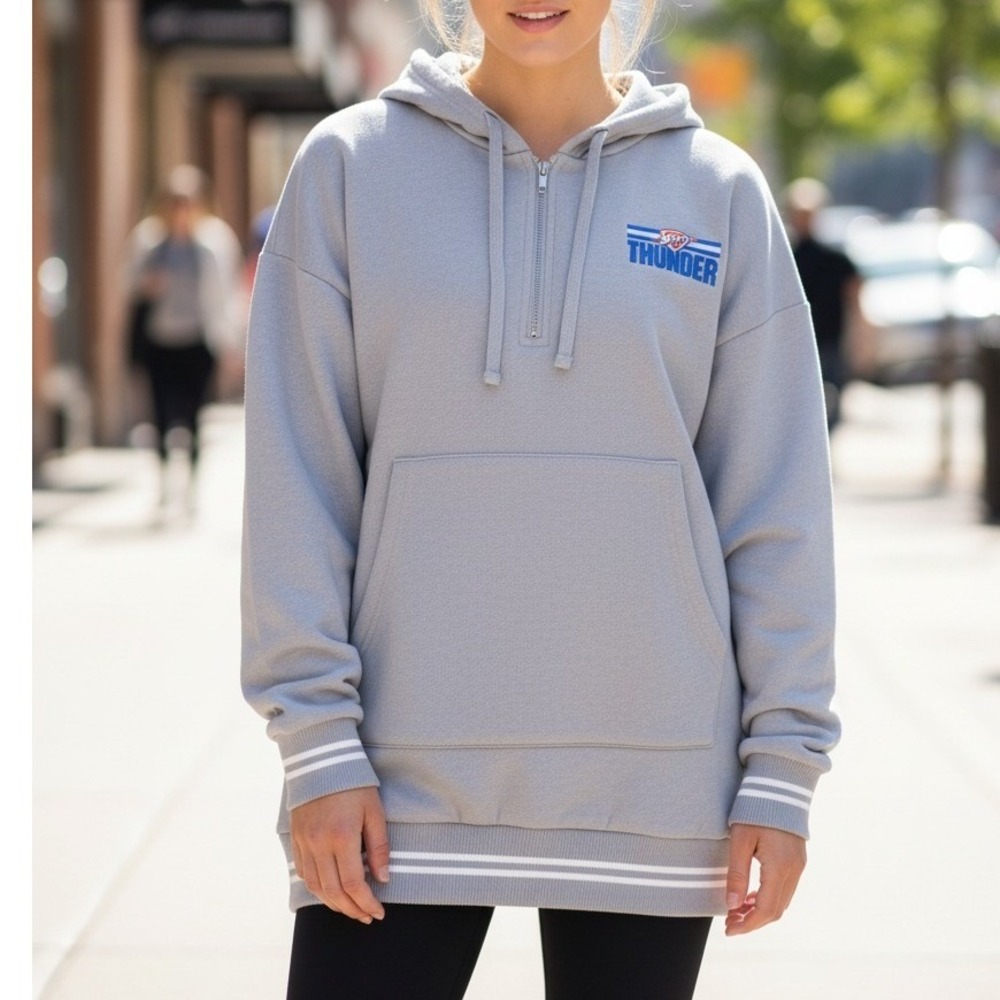 NBA Oklahoma City‎ Thunder Womens Grey Quarter Zip Hoodie Pullover Graphic OKC